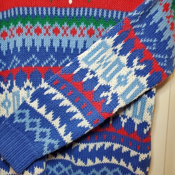 Vintage Neil Martin Mens Sweater Blue Red Medium Holiday - Picture 5 of 11